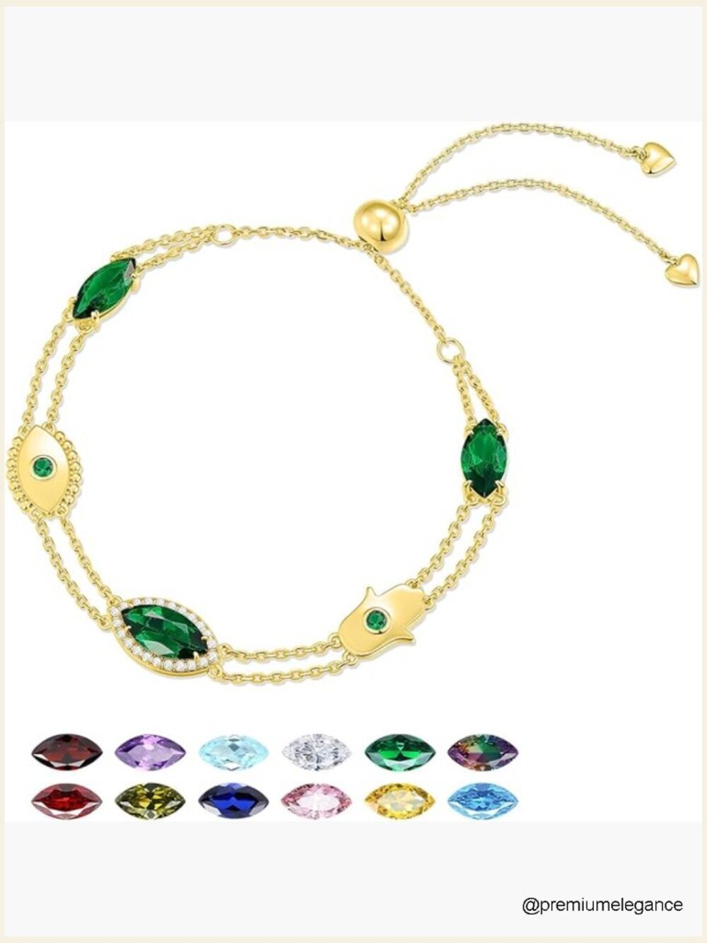 Marquise Evil Eye Birthstone Bracelet 14K Gold Plated Adjustable